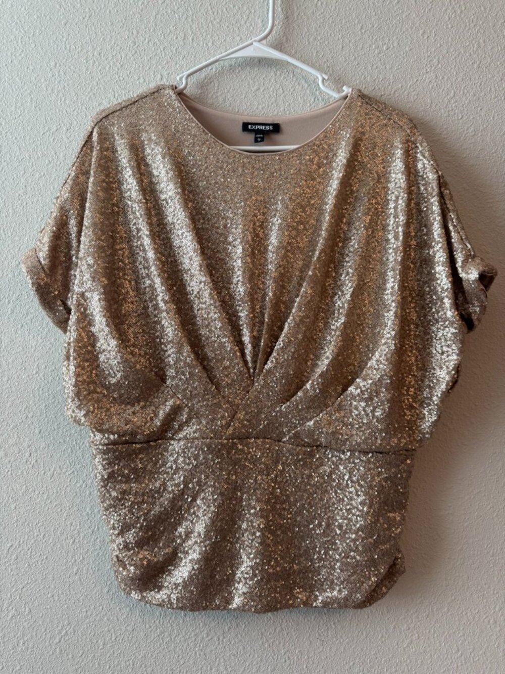 Express Gold Sequin Top Party EUC Size L 1021
